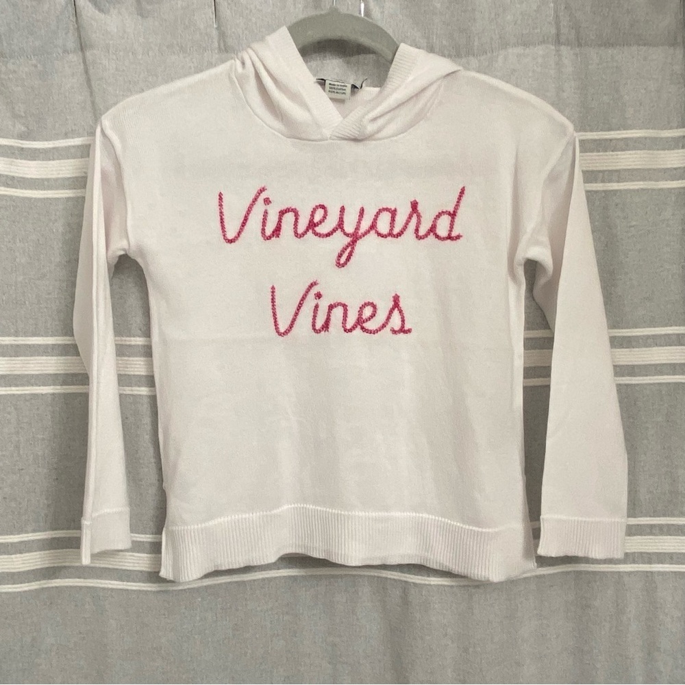 VINEYARD VINES / White Pink Stitched Hooded Sweater Size S